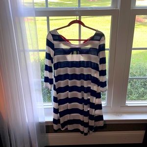 Pink Blush Blue, White,& Red Tunic Top/ Dress SZ L